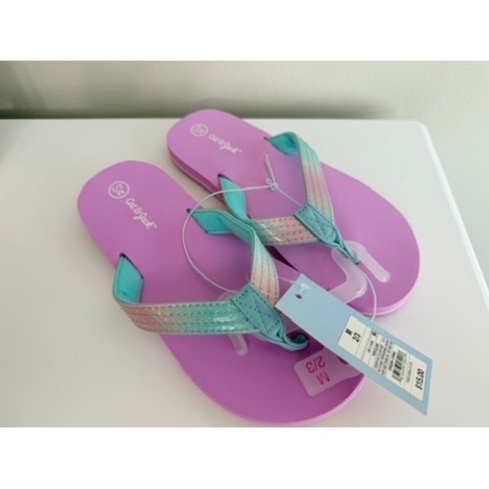 Cat & Jack Flip Flops Girls Size M 2/3 Purple Ombre Glitter Straps NWT